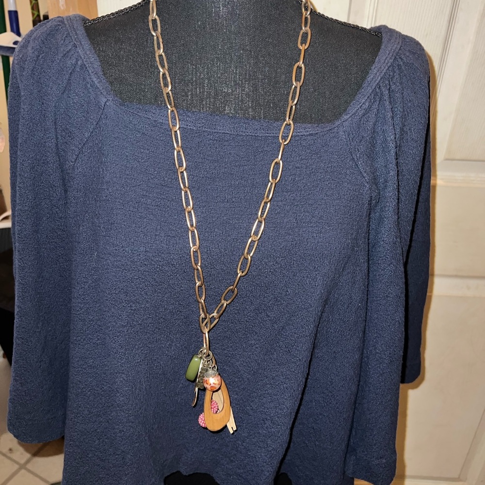 Navy Blue Wide bell Sleeve Top 💯 cotton bohemian western Indi sleaze large